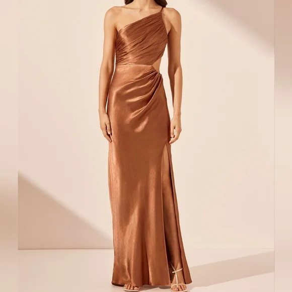Shona Joy | Dresses | 36 Shona Joy La Lune Asymmetrical Gathered Maxi Dress  In Almond Size 4 | Poshmark